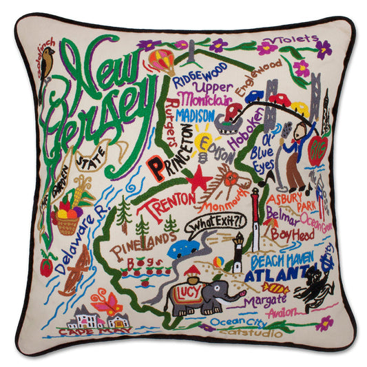New Jersey Hand-Embroidered Pillow-0