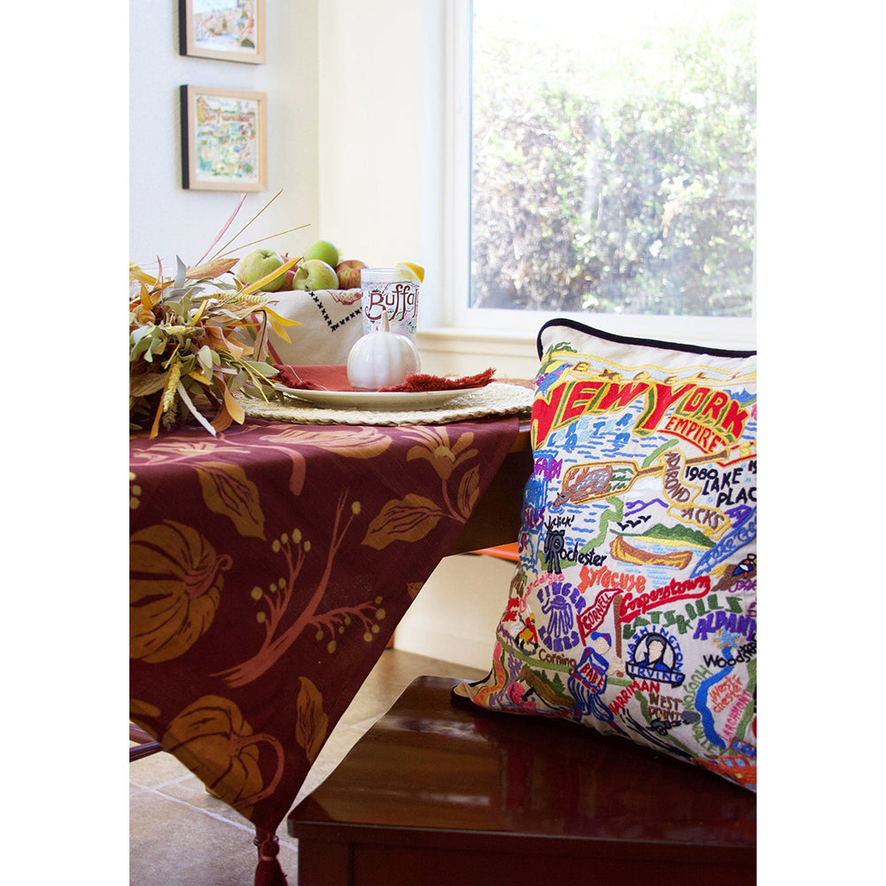 New York State Hand-Embroidered Pillow-2