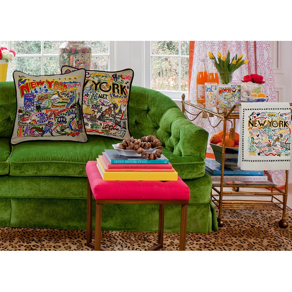 New York State Hand-Embroidered Pillow-3