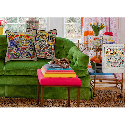 New York State Hand-Embroidered Pillow-3