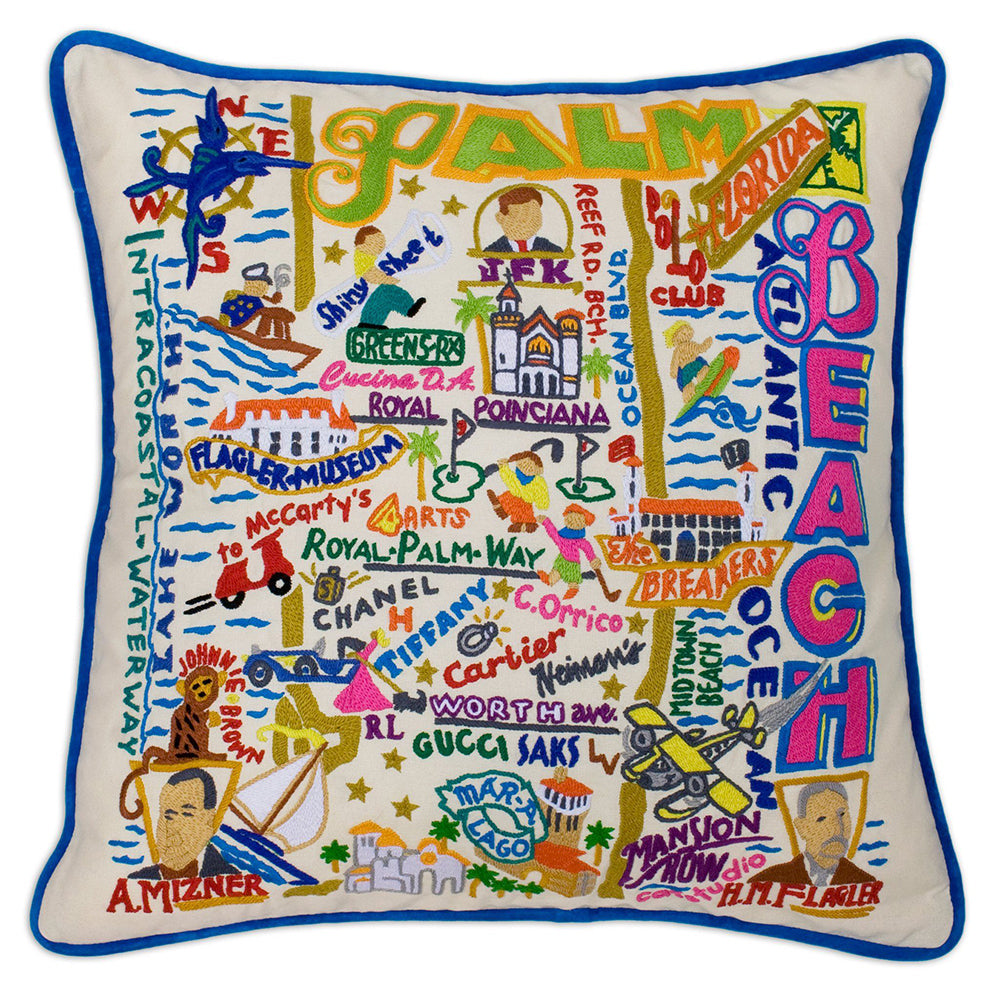 Palm Beach Hand-Embroidered Pillow-0