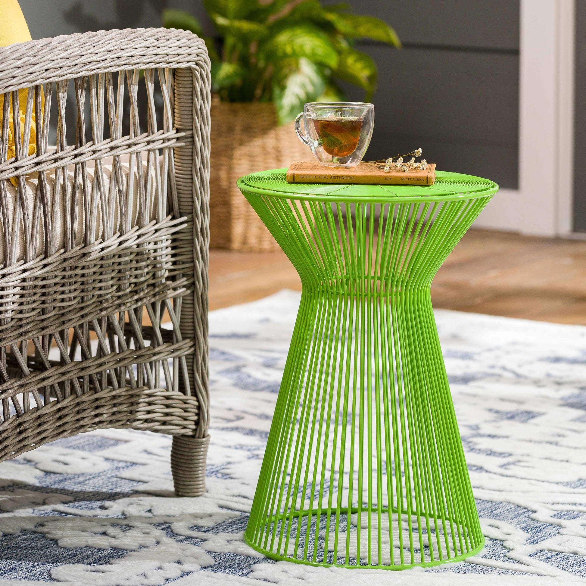 Pervari Lime Green Geometric Side Table-3