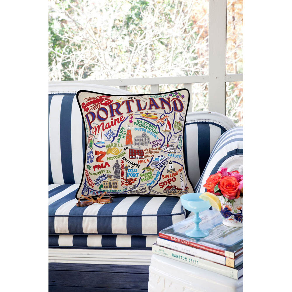 Portland, ME Hand-Embroidered Pillow by CatStudio-2