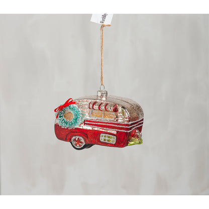 Red Canned Ham Vintage Camper Glass Ornament-1