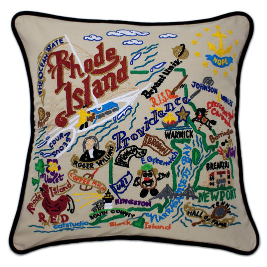 Rhode Island Hand-Embroidered Pillow-0