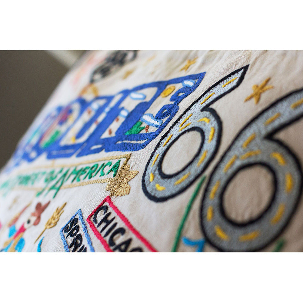 Route 66 Hand-Embroidered Pillow-2