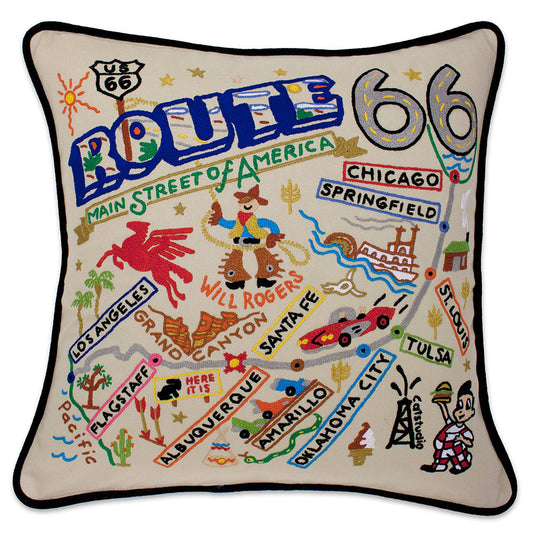 Route 66 Hand-Embroidered Pillow-0