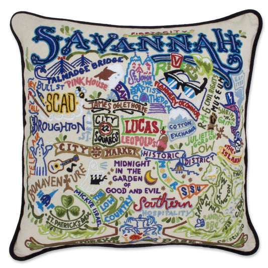 Savannah, GA Hand-Embroidered Pillow-0
