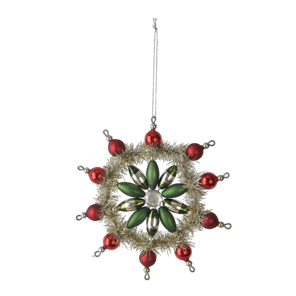 Vintage Style Glass & Tinsel Snowflake Ornaments Set of 6-1