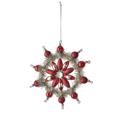 Vintage Style Glass & Tinsel Snowflake Ornaments Set of 6-2
