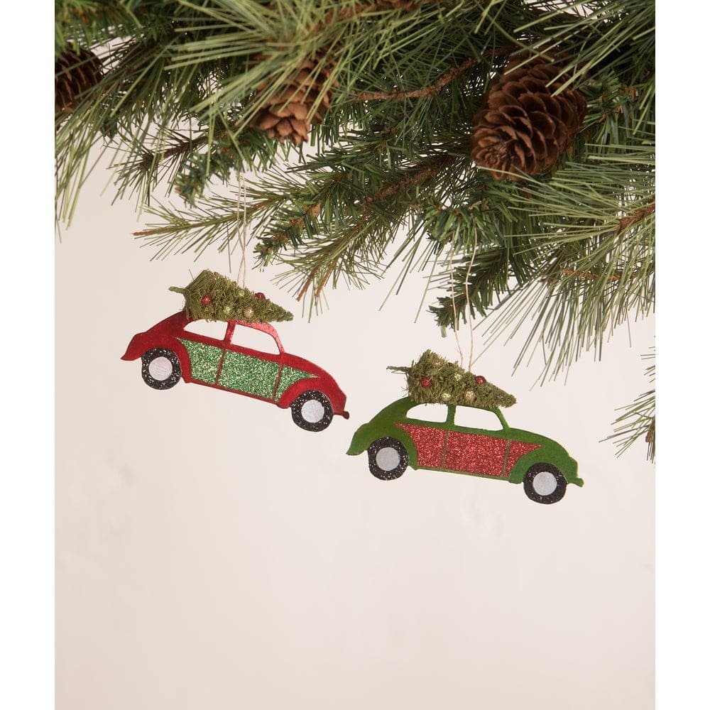 Tin Punch Buggy with Tree Ornament Set of 2 by Bethany Lowe Designs-1