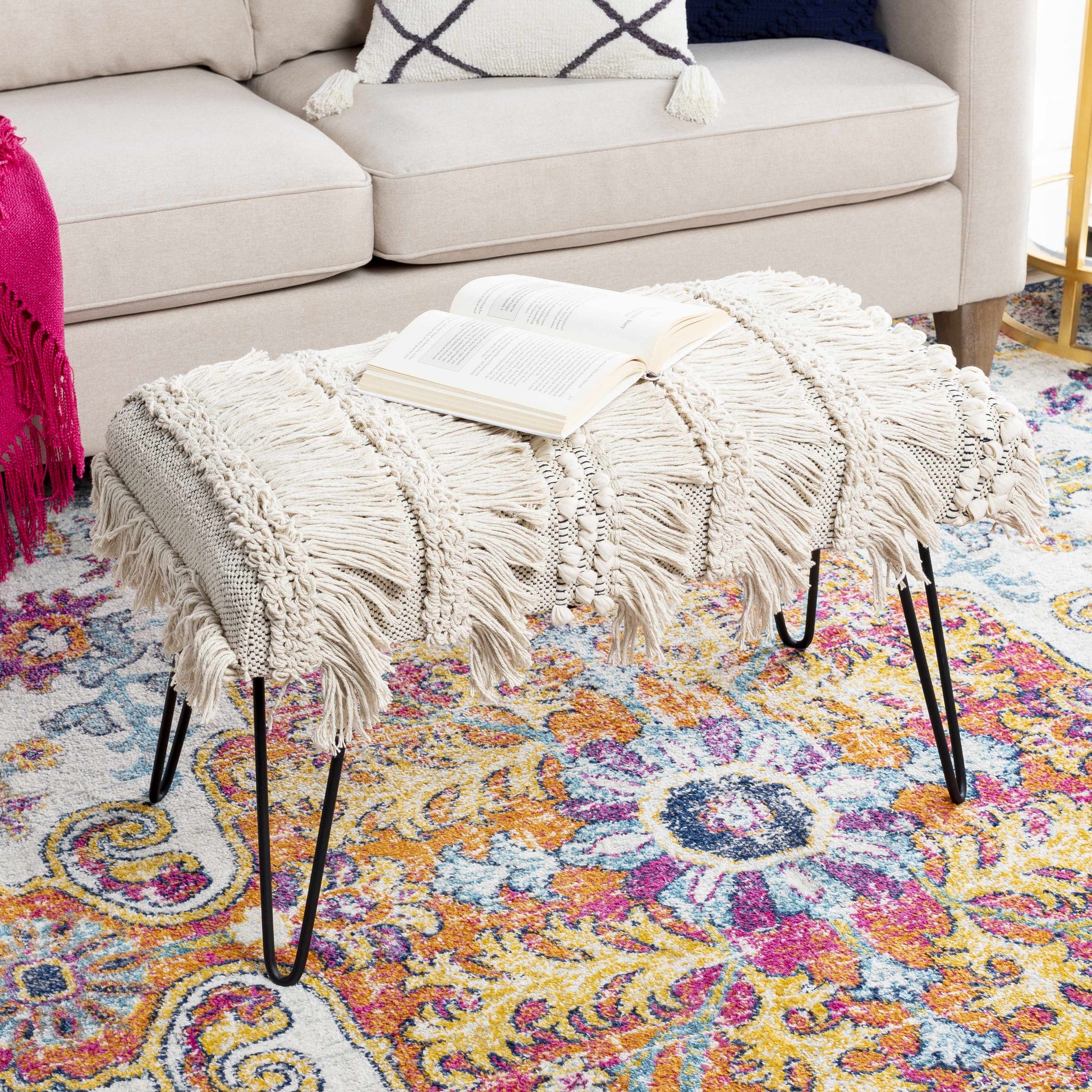 Tugbong Boho Fringe Knit Bench-1