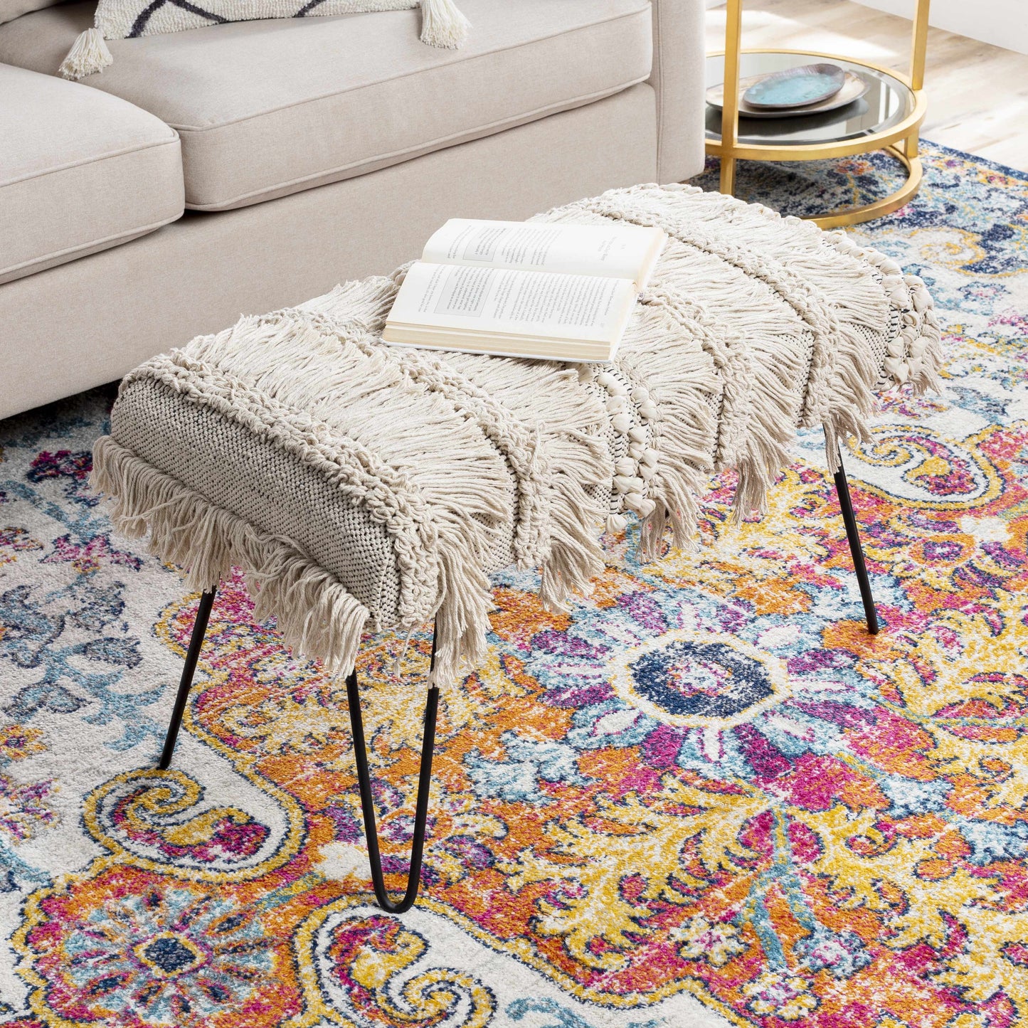 Tugbong Boho Fringe Knit Bench-0
