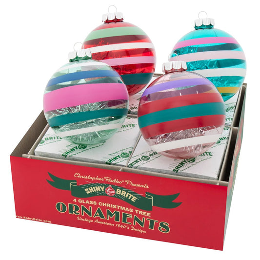 Vivid Vintage 4 Count 4" Decorated Rounds by Shiny Brite-0