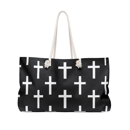 Weekender Tote Bag Black and White Seamless Cross Pattern-1
