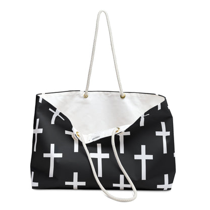 Weekender Tote Bag Black and White Seamless Cross Pattern-2