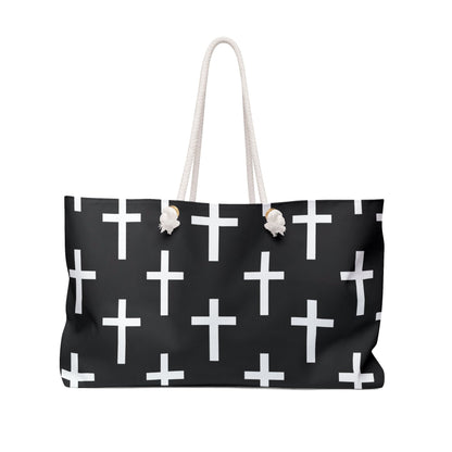 Weekender Tote Bag Black and White Seamless Cross Pattern-0