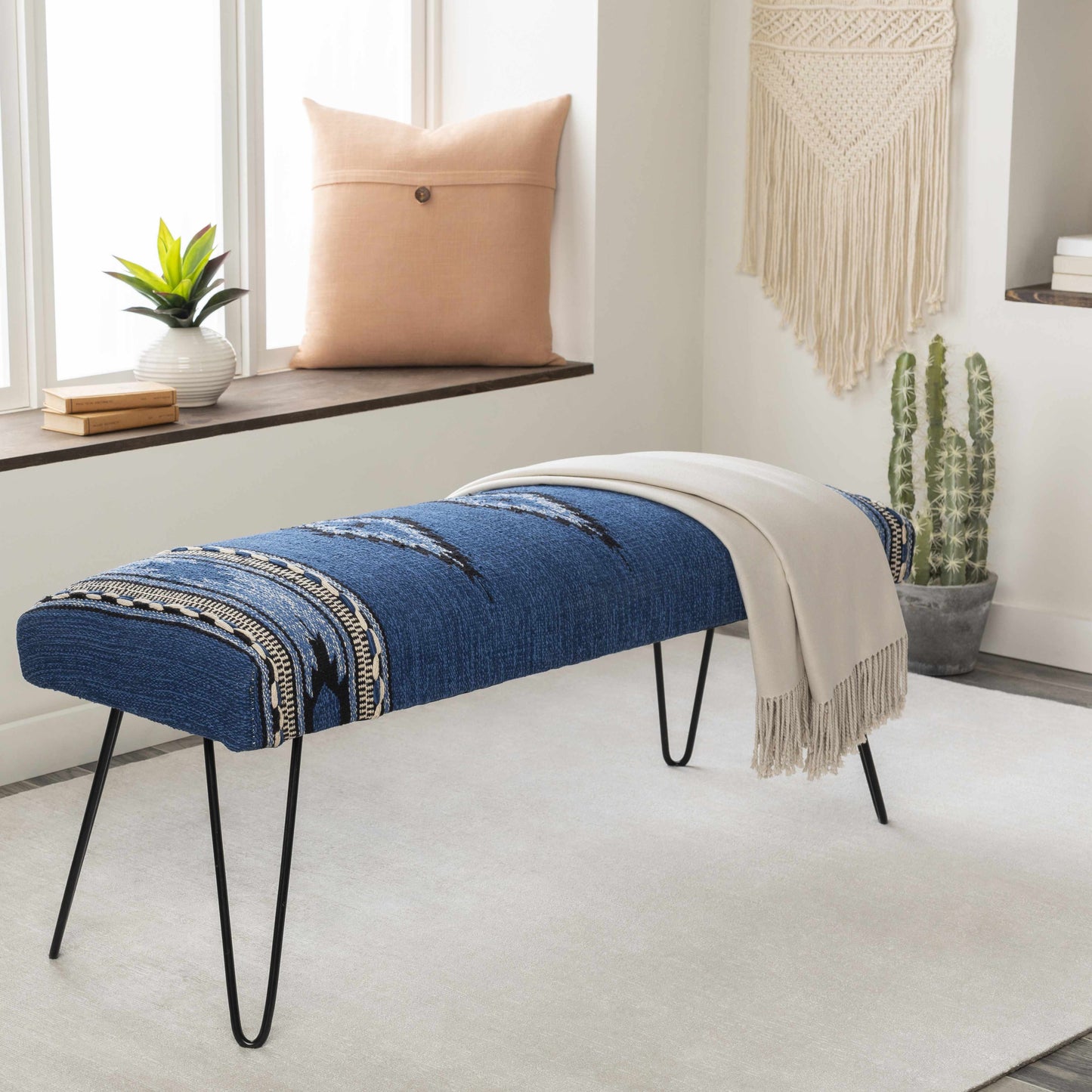 Wesselsbron Navy Striped Upholstered Bench-2