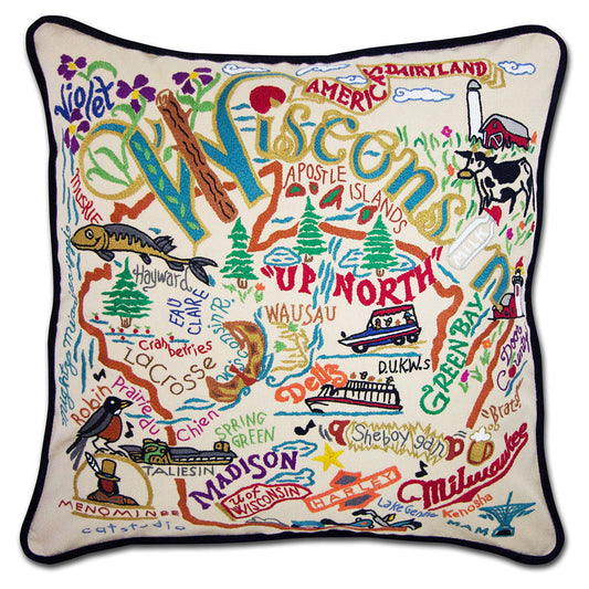 Wisconsin Hand-Embroidered Pillow-0