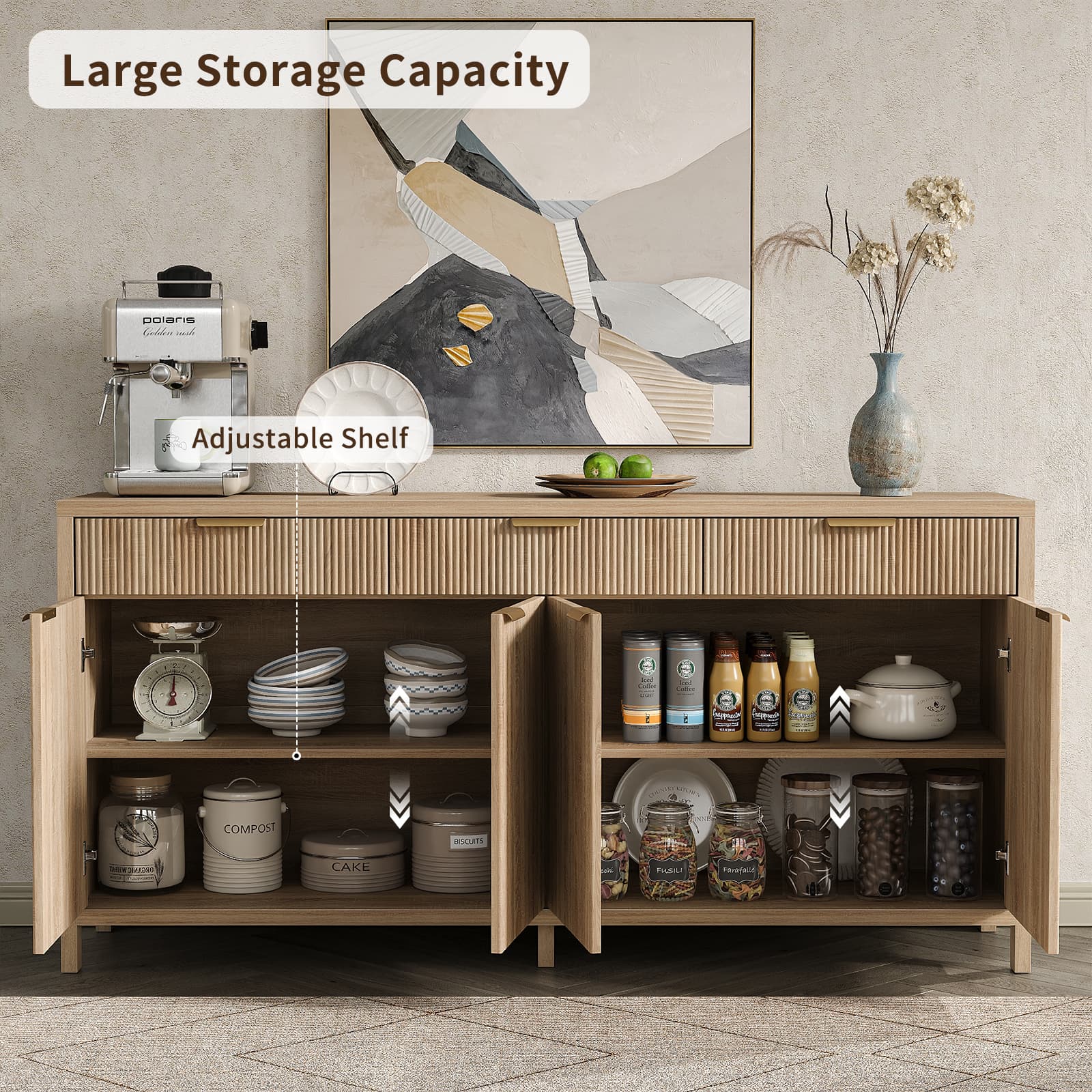 Yanosaku SC005 66'' Storage Cabinet with Drawers & Doors-4